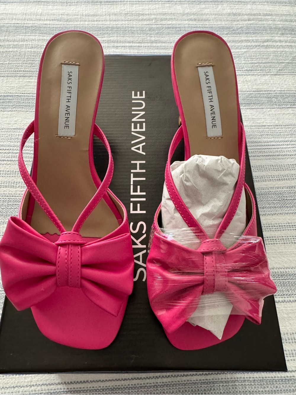 Saks Fifth Avenue Hot Pink Bow Slide Heels